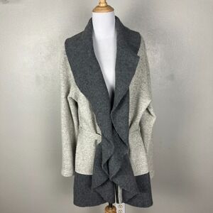 Baltic Inspirations Cardigan Sweater Womens XL Gray Wool Blend Knit Belted Shawl